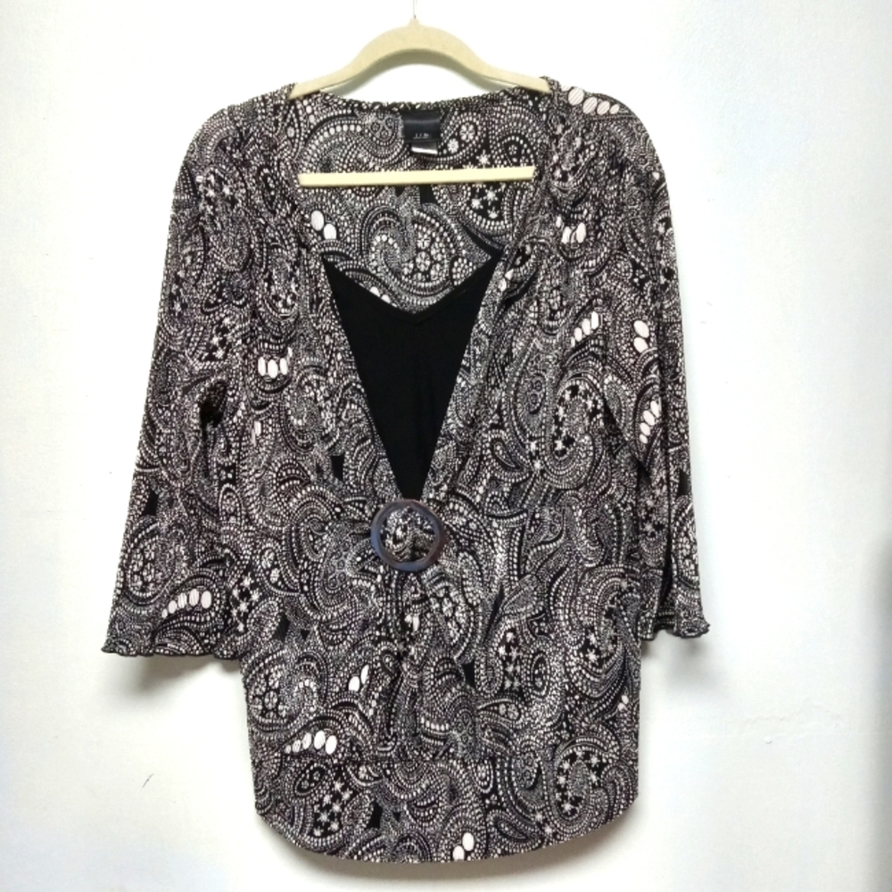J.T.B Paisley Printed Blouse Top w/ Decorative Ring Plus Size 1X